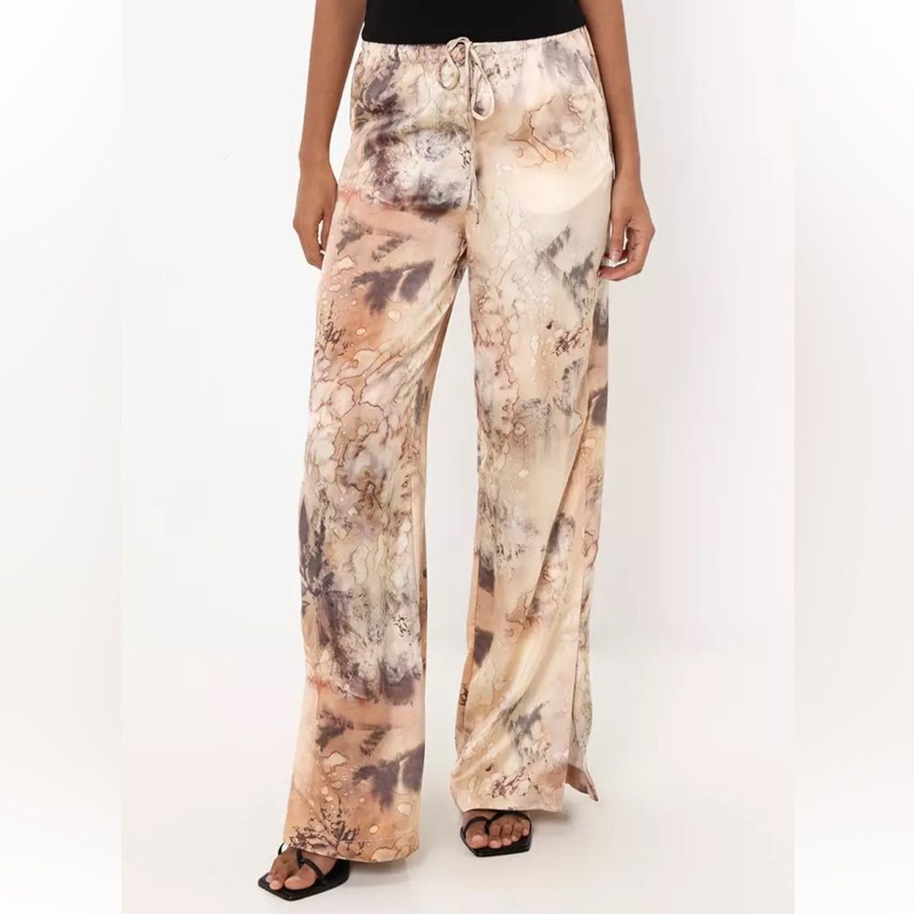ZARA Full Length Printed Brown satin Women's Pants, Small
